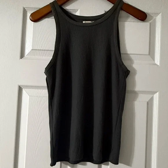 Faherty Gray Ribbed Sleeveless Tank Top - Large - Picture 3 of 7